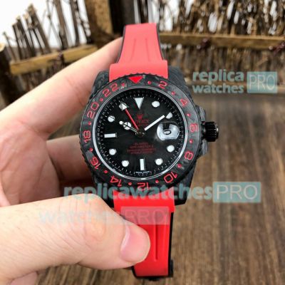 Replica Rolex GMT Master II Black Carbon Fiber Watch Red Rubber Strap